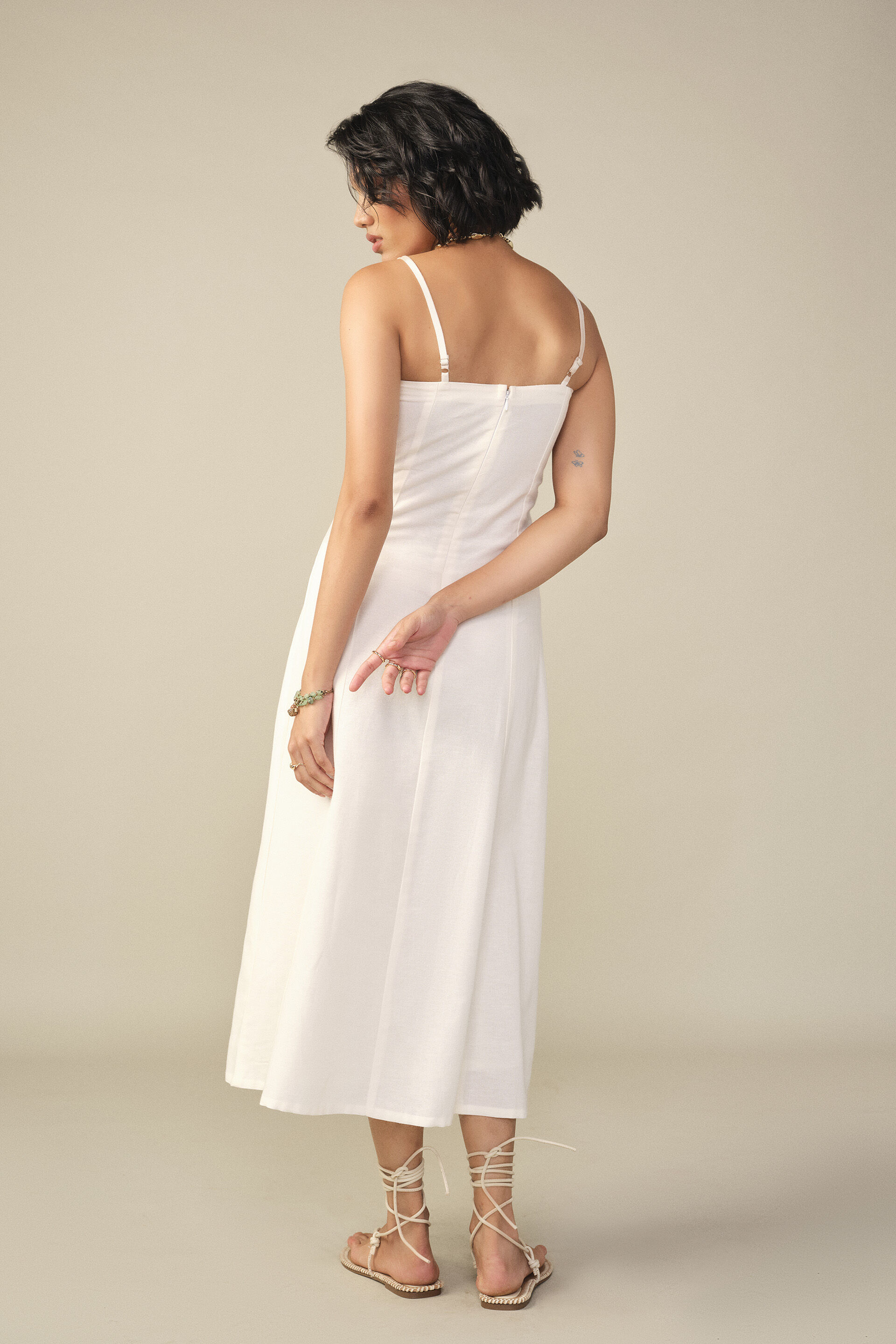 Embroidered Summer Dress in White, White, image 6